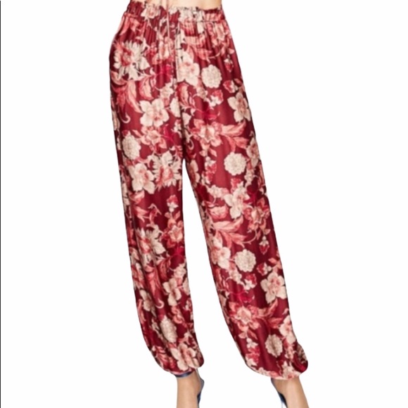 ZARA FLORAL VOLUMINOUS MAROON BLOUSE/ BOTTOM SZ L - Picture 6 of 11